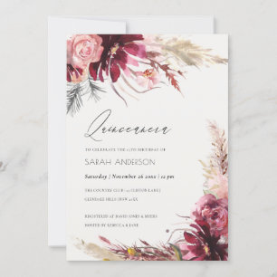 Burgundy  Pampas Grass Quinceanera Inbjudan
