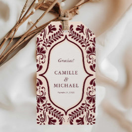 Burgundy Papel Picado Bröllopsgåva Gracias-märke Presentetikett