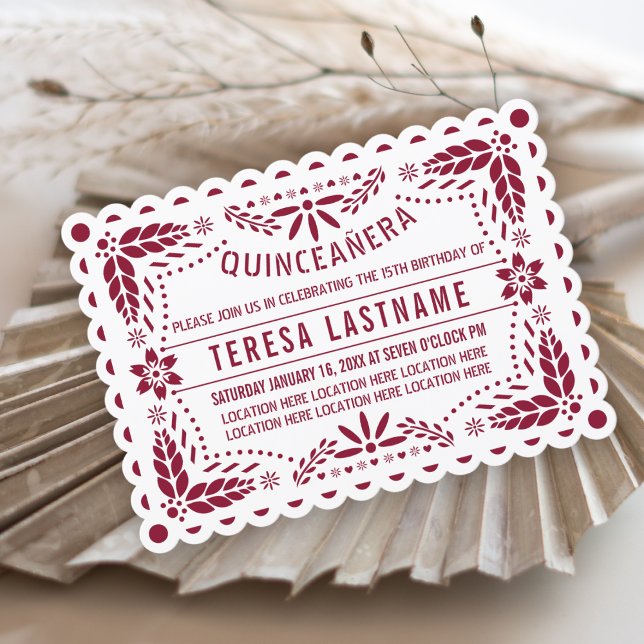 Burgundy papel picado scalloped inbjudningar (Skapare uppladdad)