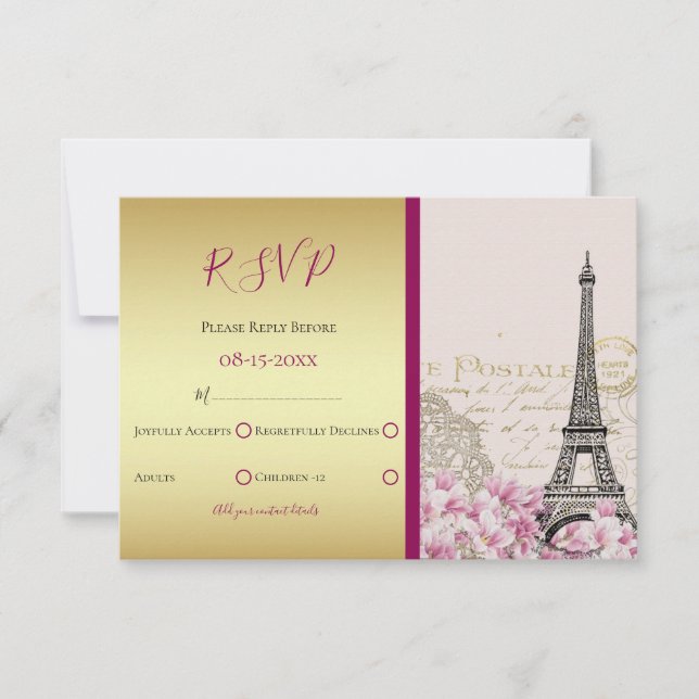 Burgundy Paris på våren bröllop RSVP OSA Kort (Framsida)