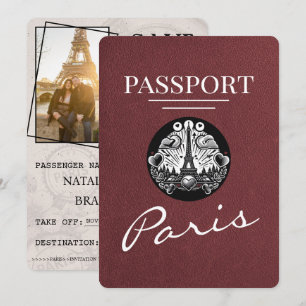 Burgundy Paris-passet sparat datum Spara Datumet