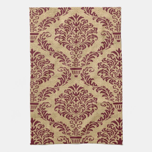 Burgundy Parisian Moods Damask Kökshandduk (Vertikal)