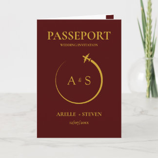 Burgundy Pass Bröllopsdestination Falskt guld Bröl Inbjudan