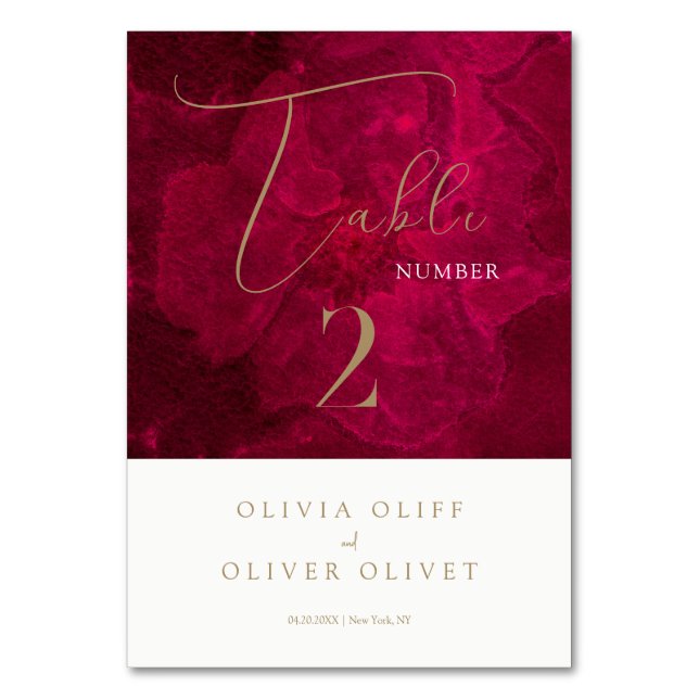 Burgundy Passion Bröllop Bordsnummer (Framsidan)