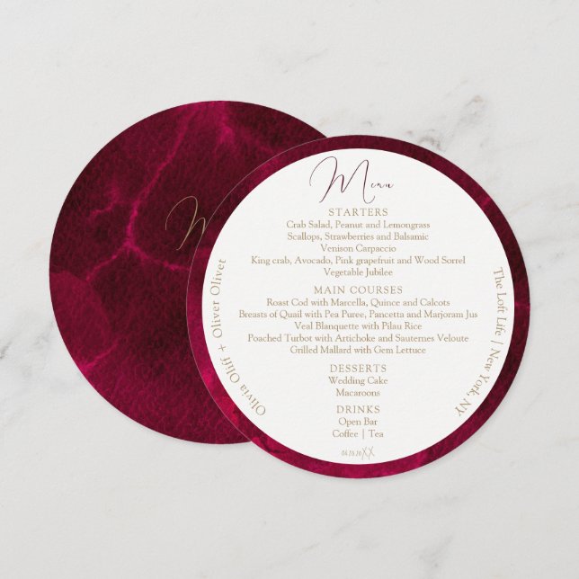 Burgundy Passion Bröllop Circle Meny (Fram/baksida)