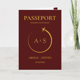 burgundy Passport Destination Faux gold Wedding Inbjudan