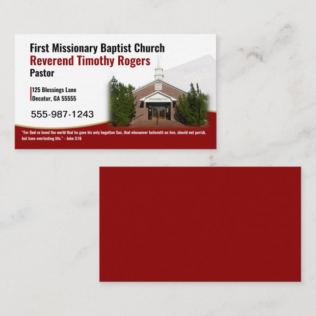 Burgundy Pastor eller Deacon Church Photo Visitkort (Fram/baksida)