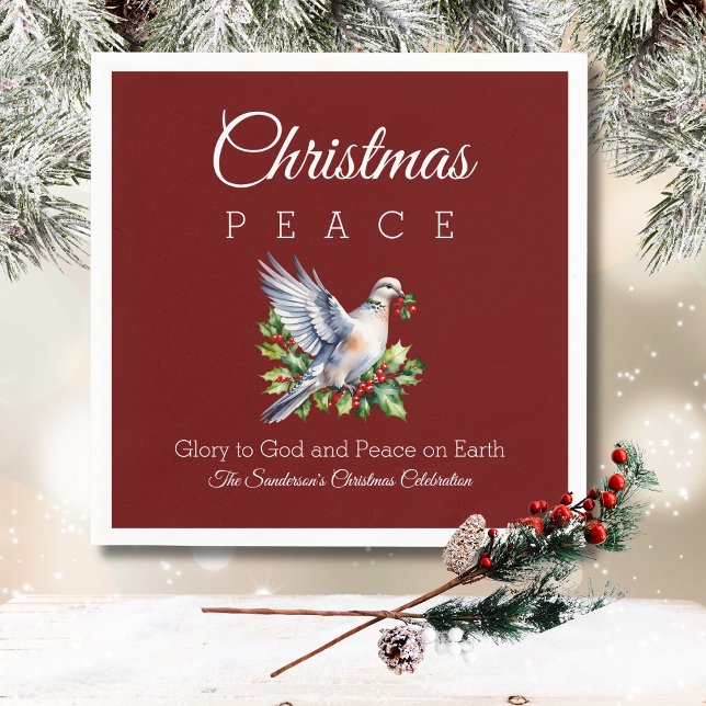 Burgundy Peace Dove Holly Christian Christmas Pappersservett (Skapare uppladdad)