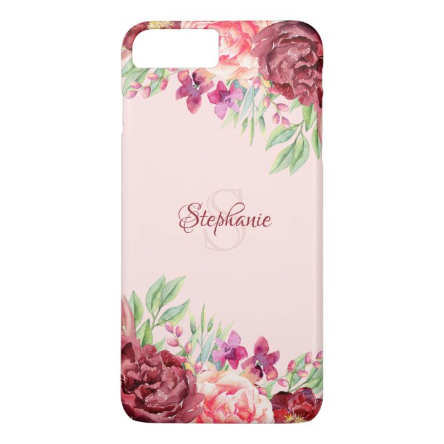 Burgundy Peach  Blommigt Ro Monogram Case-Mate iPhone Skal (Baksida)