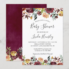 Burgundy Peach Guld Garden Blommigt Fall Baby Show Inbjudningar