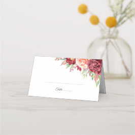 Burgundy Peach Ro Foliage Watercolor Bröllop Placeringskort