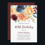 Burgundy & Peach Watercolor Blommigt 40:e födelsed Inbjudningar<br><div class="desc">Burgundy & Peach Watercolor Blommigt 50:e födelsedagsinbjudan Se matchande samling i Niche and Nest Store</div>