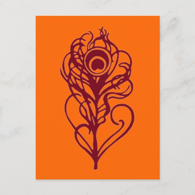 Burgundy Peacock Feather Vykort (Framsida)