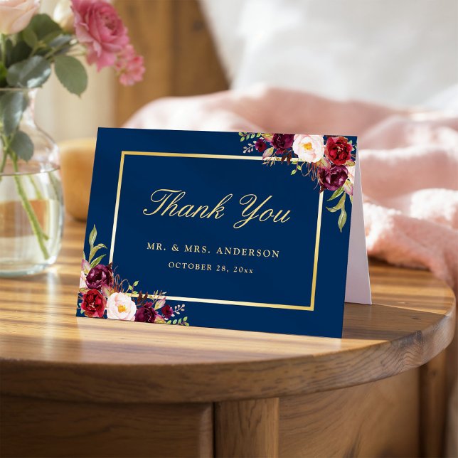 Burgundy Peony Blommigt Guld Navy Blue Tack (Skapare uppladdad)