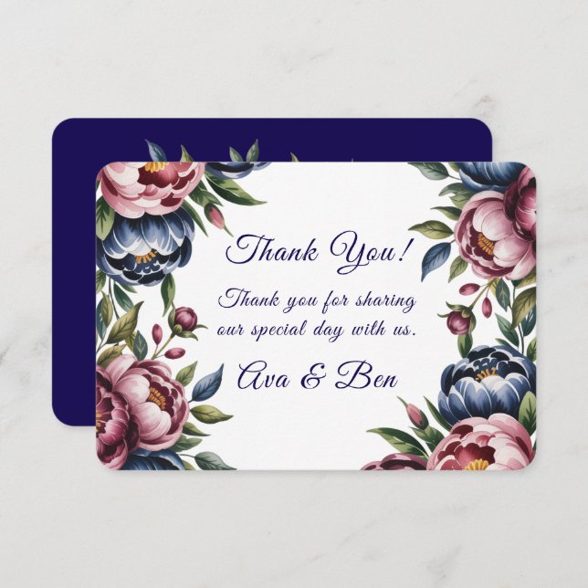 Burgundy  Peony Bröllop Tack Kort (Fram/baksida)