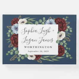 Burgundy Peony Dusty Blue Anemone Blommigt Bröllop Gästböcker