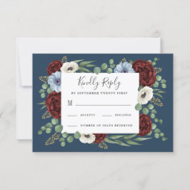 Burgundy Peony Dusty Blue Anemone Blommigt Bröllop OSA Kort