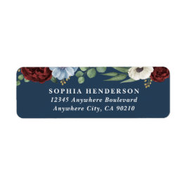 Burgundy Peony Dusty Blue Anemones Blommigt Bröllo Returadress Etikett