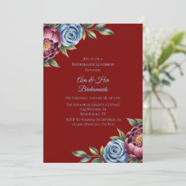 Burgundy Peony och Blue Ro Bridesmaids Luncheon Inbjudningar