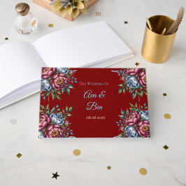 Burgundy Peony och Blue Ro Bröllop Gästböcker