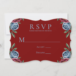 Burgundy Peony och Blue Ro Bröllop OSA Card Inbjudningar