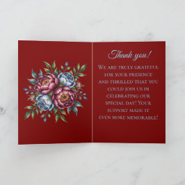 Burgundy Peony och Blue Ro Bröllop Tack Kort