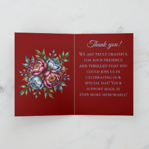 Burgundy Peony och Blue Ro Bröllop Tack Kort