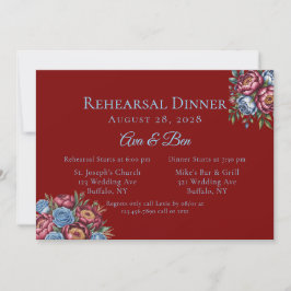 Burgundy Peony och Blue Ro Rehearsal Dinner Inbjudningar