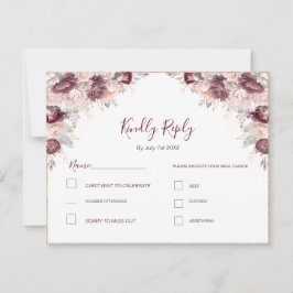 Burgundy Peony och Ro Bröllop OSA Kort