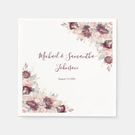 Burgundy Peony och Ro Bröllop Pappersservett