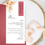 Burgundy, Perfekt  Personlig med Guest Namn Meny<br><div class="desc">Varför lägga ut på platskort och menykort när du kan ha en personlig för allt-i-ett-elegantens elegant med varje gäst namn! Contemporary-, enkel- och elegant-design med mycket detaljerad vattenfärgsdetaljrikedom i en vacker blandning av persikor, orange, , dammiga ro, kräm- och champagnenyanser. Modern skrift calligraphy inslag. Rand i hörnet av den övre...</div>