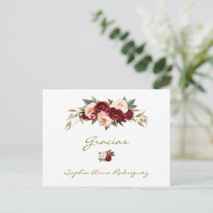 Burgundy Persika Blommig Spansk Baby Shower Tack Vykort