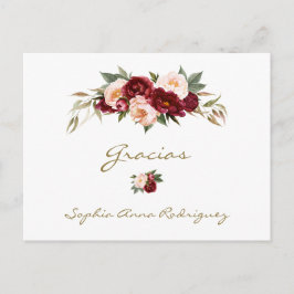 Burgundy Persika Blommig Spansk Baby Shower Tack  Vykort