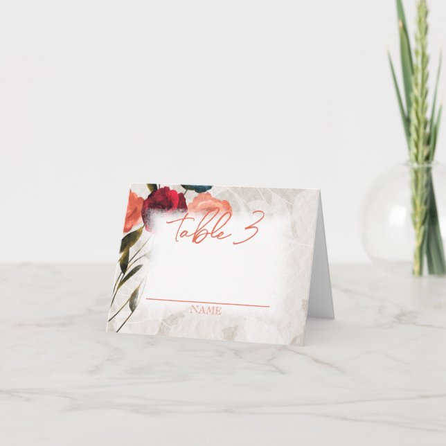 Burgundy, Persiko Ro är vikt vid Bröllop Bord Namn Anteckningskort (Framsida)