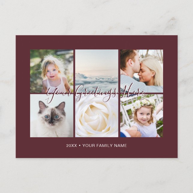 Burgundy Personlig 6 bilder Universella Hälsningar Vykort (Framsida)