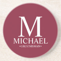 Burgundy Personlig Monogram och Namn Groomsman