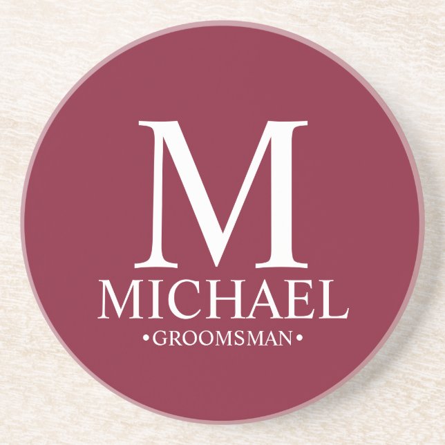 Burgundy Personlig Monogram och Namn Groomsman Underlägg (Framsidan)