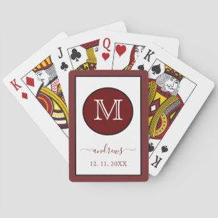 Burgundy Personlig Monogram och Namn spelar C Casinokort