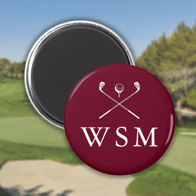 Burgundy Personliga Monogram Golfklubbor Magnet (Burgundy Personalized Monogram Golf Clubs Magnet)