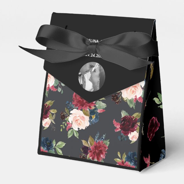  Burgundy Photo Blommigt Elegant Vattenfärg Presentaskar (Framsidan Sidan)