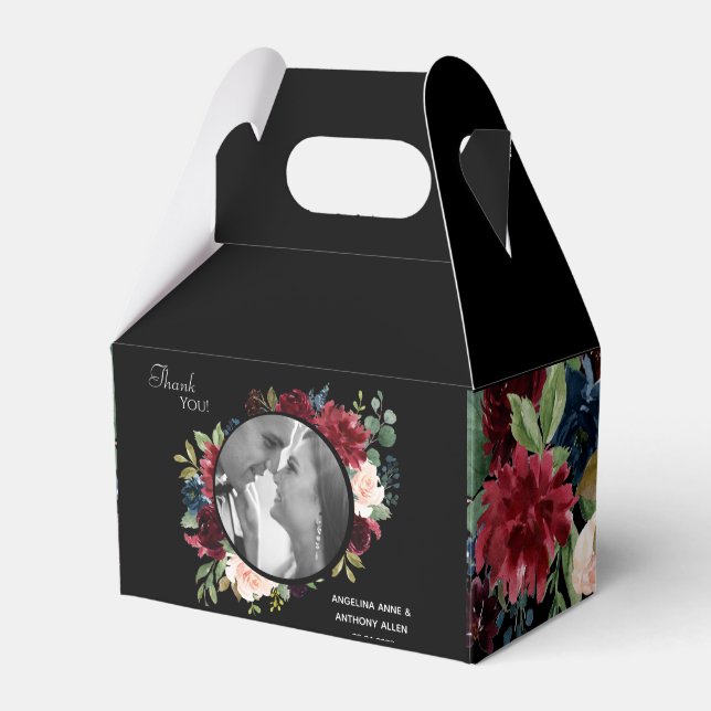  Burgundy Photo Blommigt Elegant Vattenfärg Presentaskar (Framsidan Sidan)