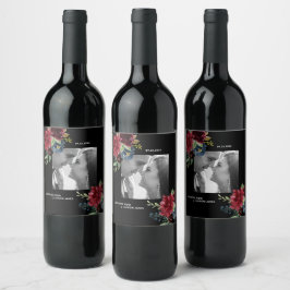  Burgundy Photo Blommigt Elegant Vattenfärg Vinflaska Etikett