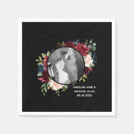  Burgundy Photo Blommigt Modern Bröllop Pappersservett