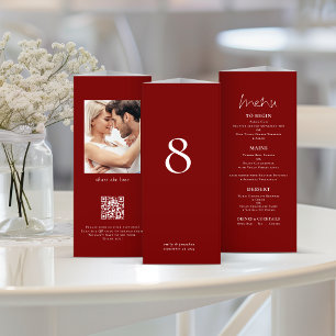 Burgundy Photo Bröllop Menu Bord No Trifold