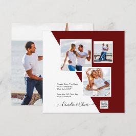 Burgundy PHOTO-bröllopsinbjudan QR-kod Spara datum Inbjudningar