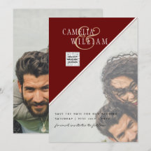 Burgundy Photo bröllopsinbjudan Spara QR-kod