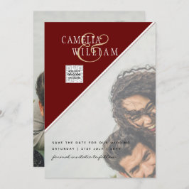 Burgundy Photo bröllopsinbjudan Spara QR-kod Inbjudningar