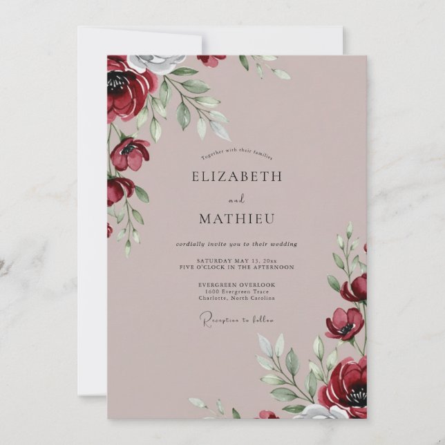 Burgundy Picturesque Winter Wedding Inbjudningar (Framsida)