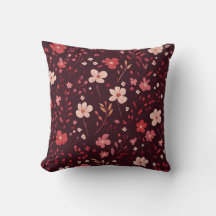 Burgundy Pillow med Rosa och vitt Blommönster