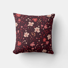 Burgundy Pillow med Rosa och vitt Blommönster Kudde